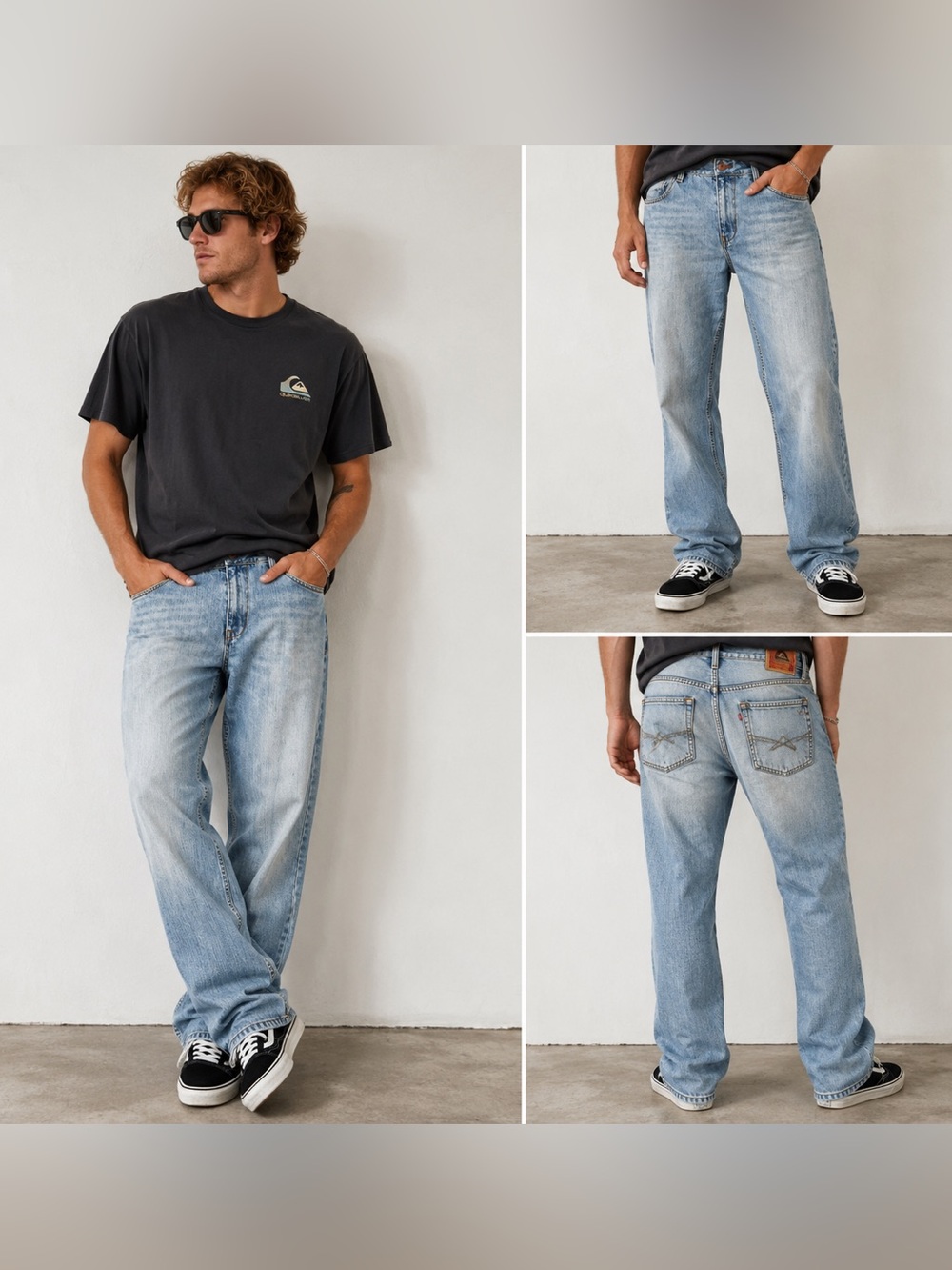 Quiksilver Jeans Mens 38x32 Regular Fit Light Wash Denim Surf Skate Y2K Cotton